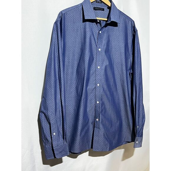 Tommy Hilfiger Slim Fit Stretch Blue Dotted Dress Shirt XL Cotton Button Down - Picture 5 of 9